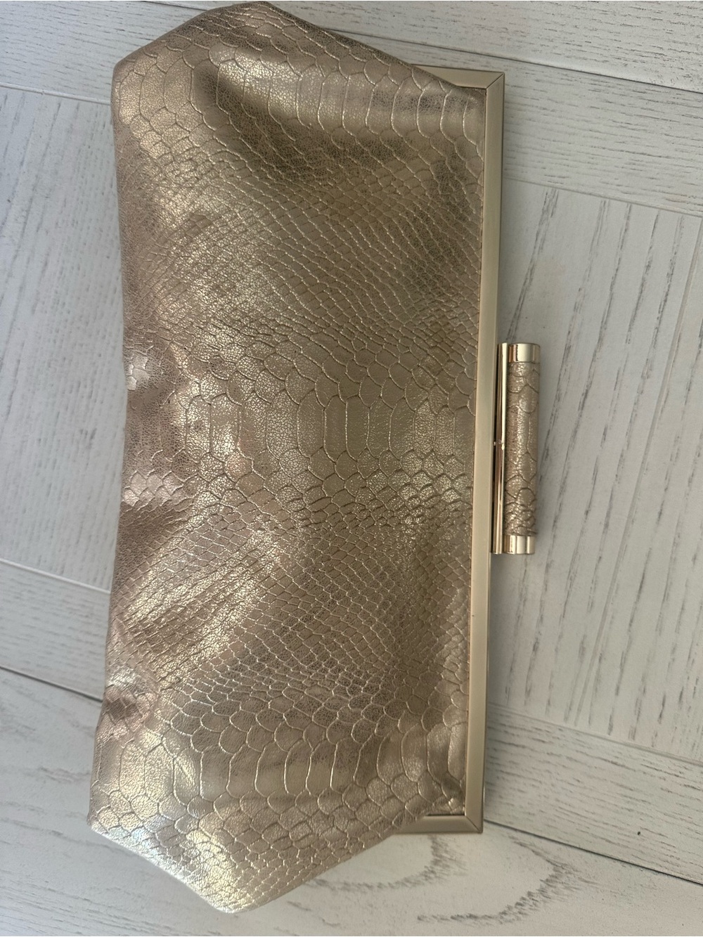 INC International Concepts Gold Metallic Snake-Embossed Frame Clutch